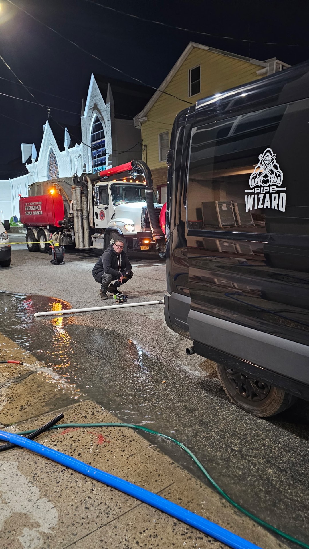 Emergency sewer service at night